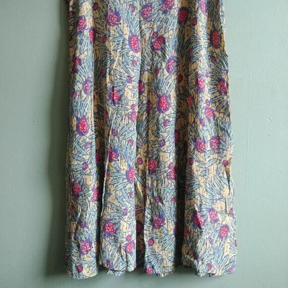 Flax Large yellow sleeveless dress with pink and green - Picture 9 of 12